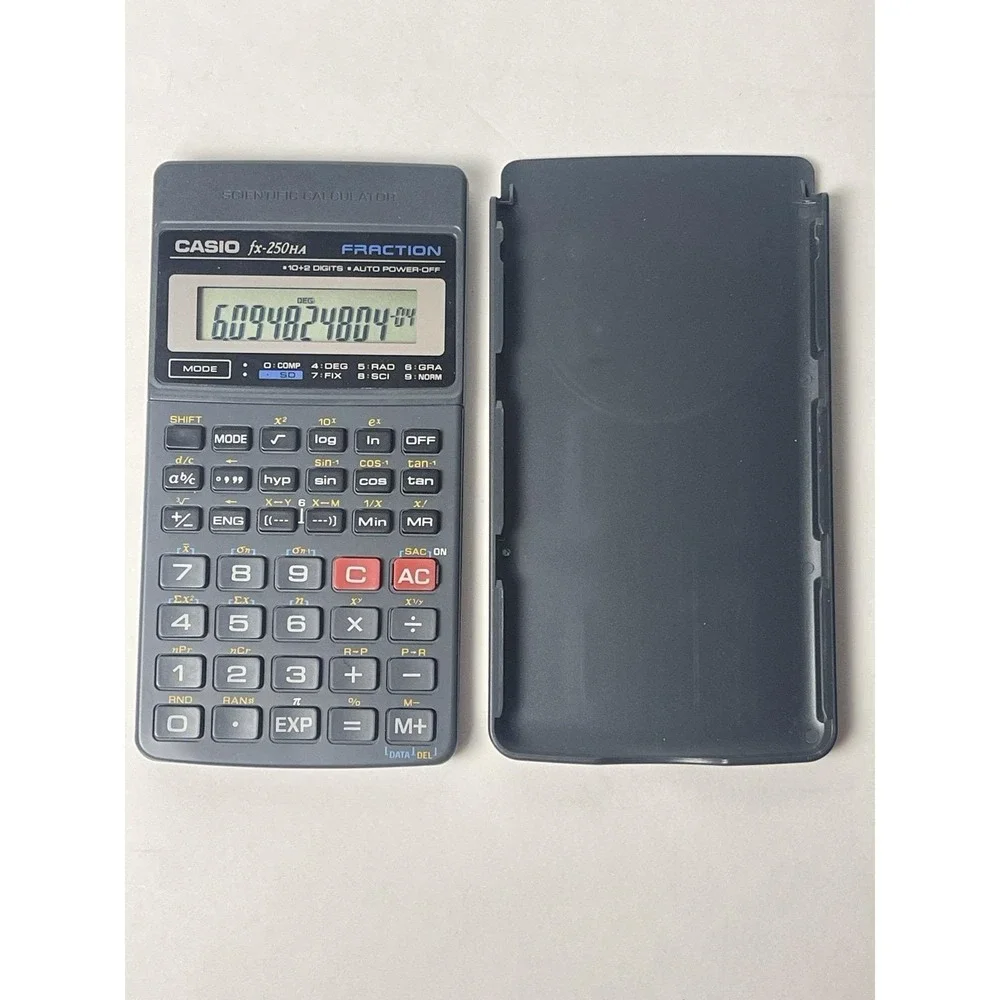 Vintage Casio Fx-250HC Fraction Scientific Calculator With Cover Works!